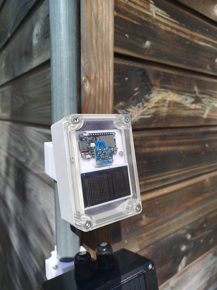 A self-built solar lux meter in a clear enclosure, reporting light levels without wiring or batteries