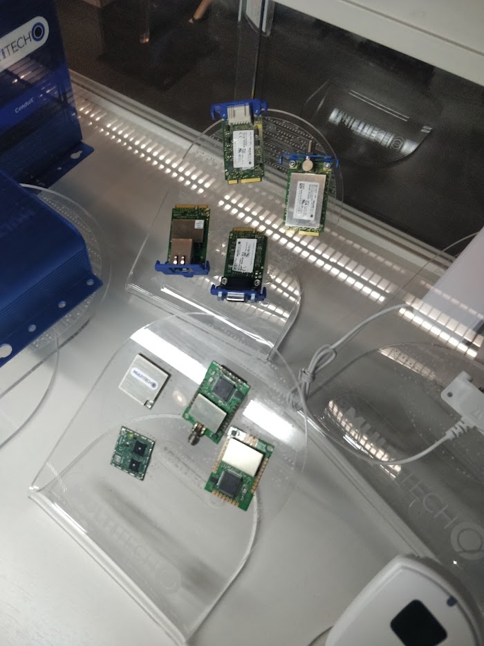 MultiTech LoRa radio modules and mini-PCIe cards on display